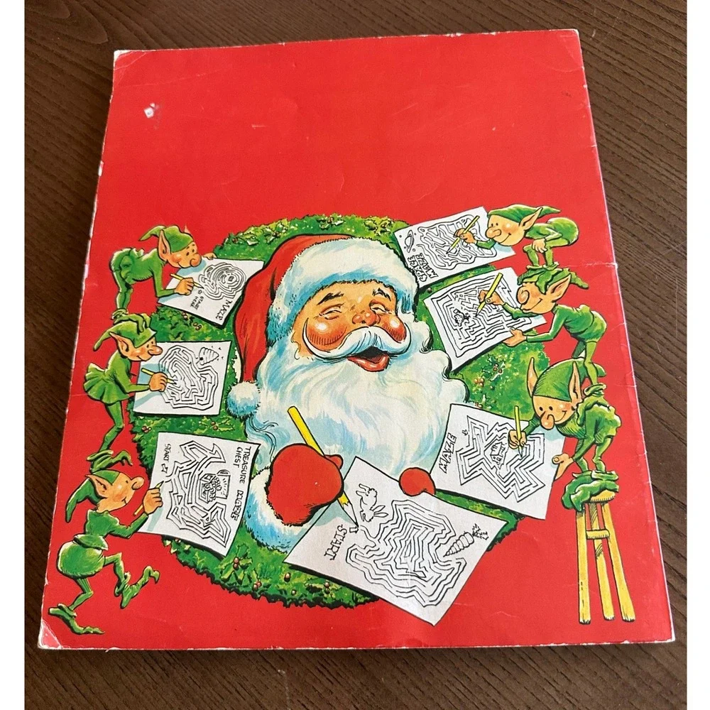 Vintage 1981 Santas Mazes Activity Book Playmore Waldman Christmas Elves Kmart